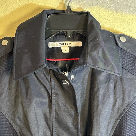 DKNY Car Trench Coat Navy Blue Snap Zip Lined Military Epaulettes Womens Size M - Picture 6 of 16